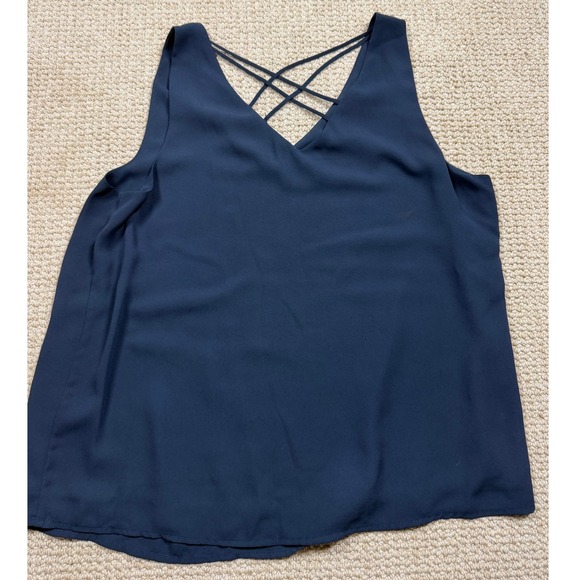 Versona Tank Top Womens Large Navy V-Neck Strappy Back Sleeveless Gauze Blouse‎ - Picture 3 of 6